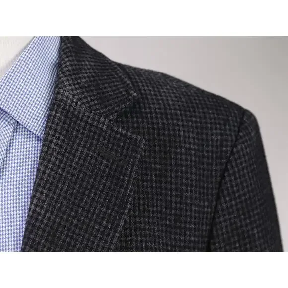 LL Bean Gray Black Gingham Check Knit Woven Blazer Jacket 42R